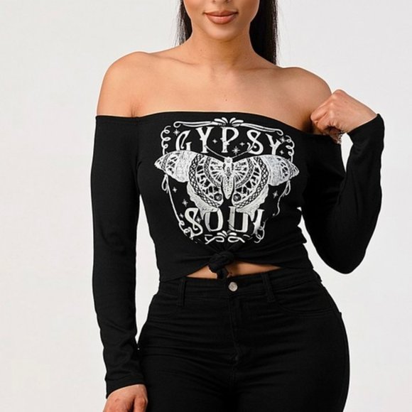 GYPSY SOUL OFF THE SHOULDER TOP WITH FRONT TIE - Picture 1 of 9